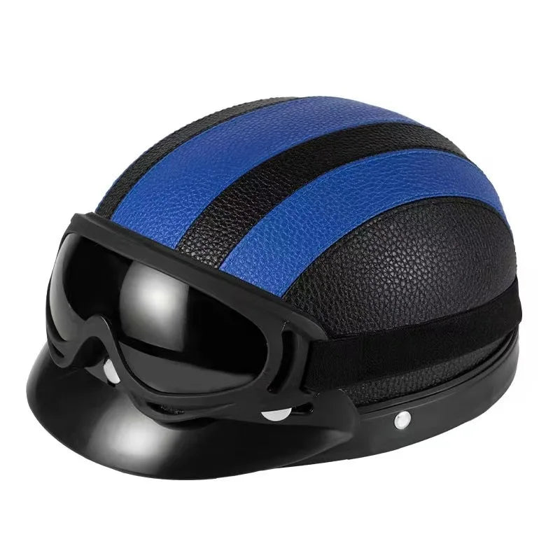 Vintage Half-Face Helmet with Detachable Goggles
