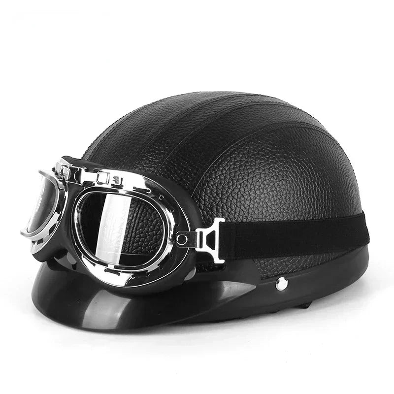 Vintage PU Leather Half-Helmet