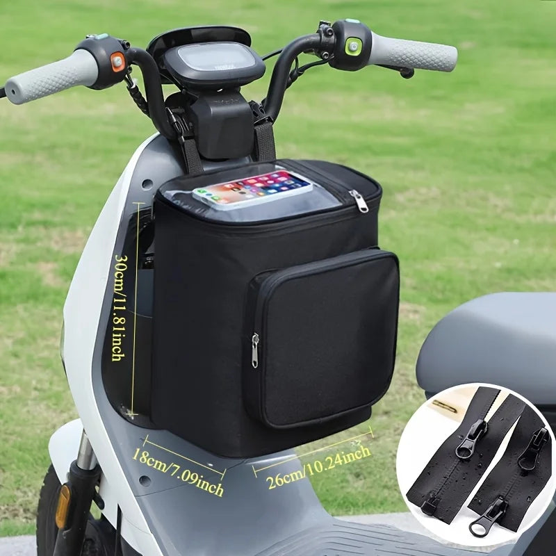 Waterproof Bike Handlebar Bag with Phone Holder – Dual Pocket E-Bike Bag