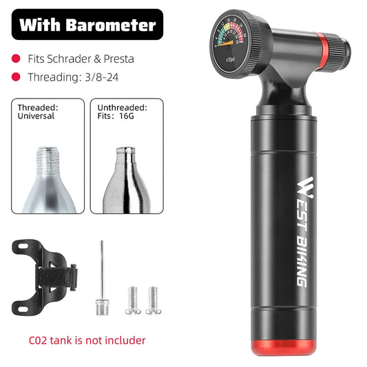 Inflador de bicicleta de CO2 compacto con manómetro