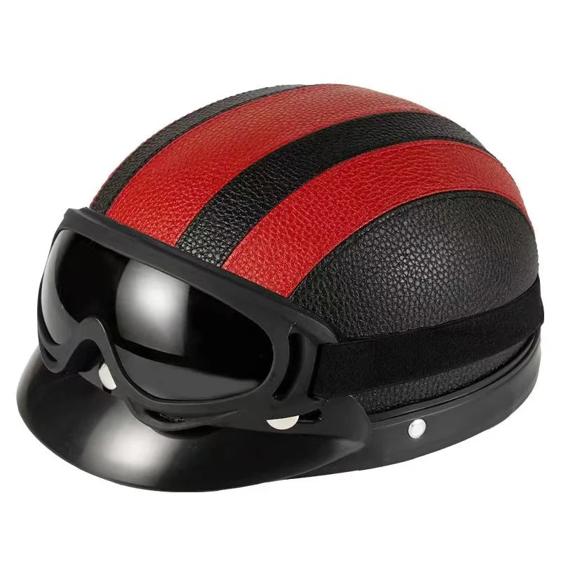 Vintage Half-Face Helmet with Detachable Goggles