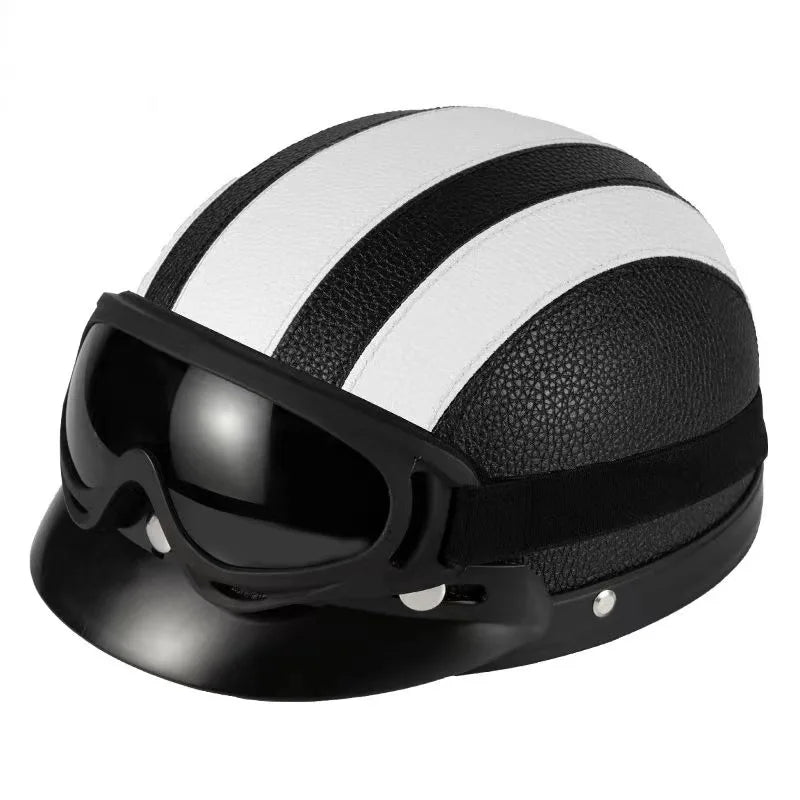 Vintage Half-Face Helmet with Detachable Goggles