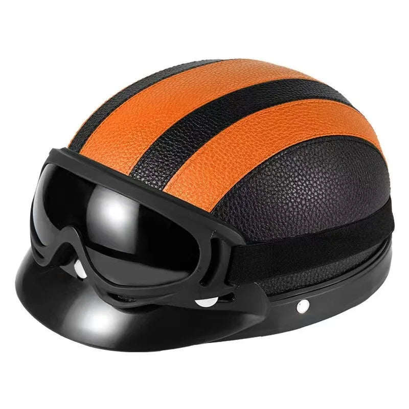 Vintage Half-Face Helmet with Detachable Goggles