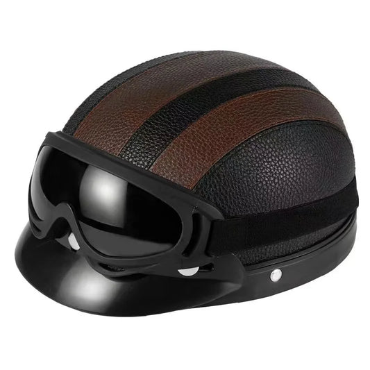 Vintage Half-Face Helmet with Detachable Goggles