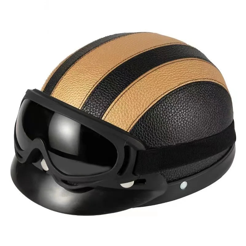 Vintage Half-Face Helmet with Detachable Goggles