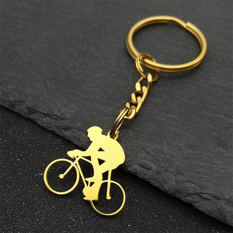Cyclist Stainless Steel Keychain – Bike Pendant Gift for Men & Women