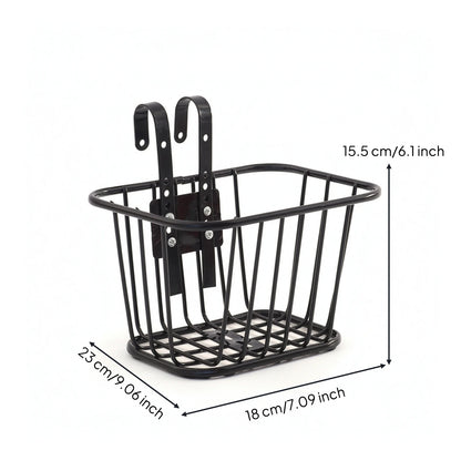 Kids' Bike Front Basket – Wire Metal Handlebar Storage with Hooks