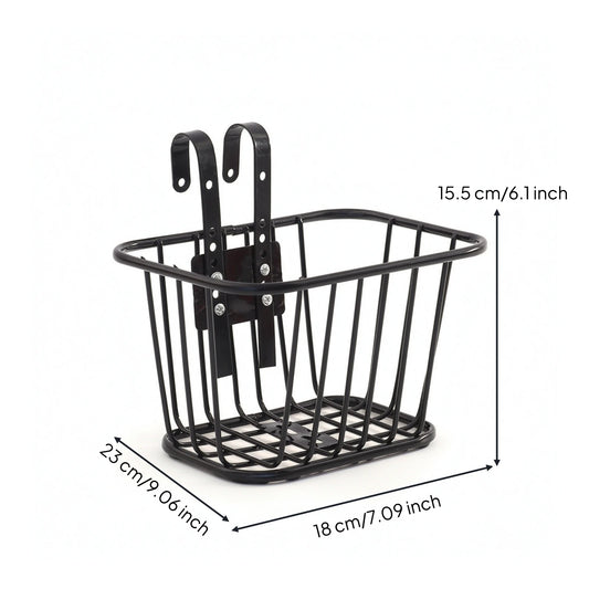 Kids' Bike Front Basket – Wire Metal Handlebar Storage with Hooks