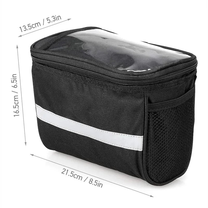 Bike Handlebar Bag with Phone Mount & Reflective Strip – Large Capacity Cycling Bag