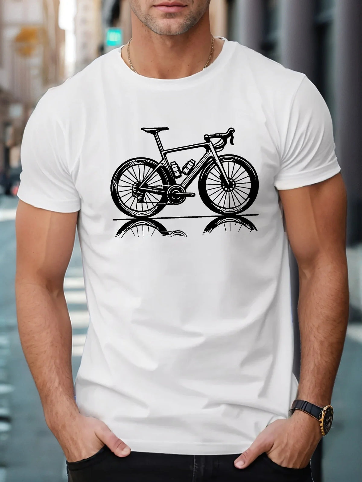 Men's Road Cycling Print T-Shirt – 100% Cotton Casual Tee