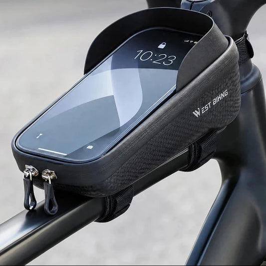 Bike Front Tube Bag with Phone Holder – EVA Hard Case & Reflective Frame Bag