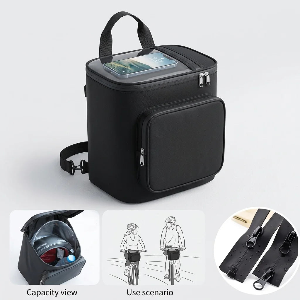 Waterproof Bike Handlebar Bag with Phone Holder – Dual Pocket E-Bike Bag