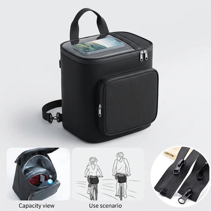Waterproof Bike Handlebar Bag with Phone Holder – Dual Pocket E-Bike Bag