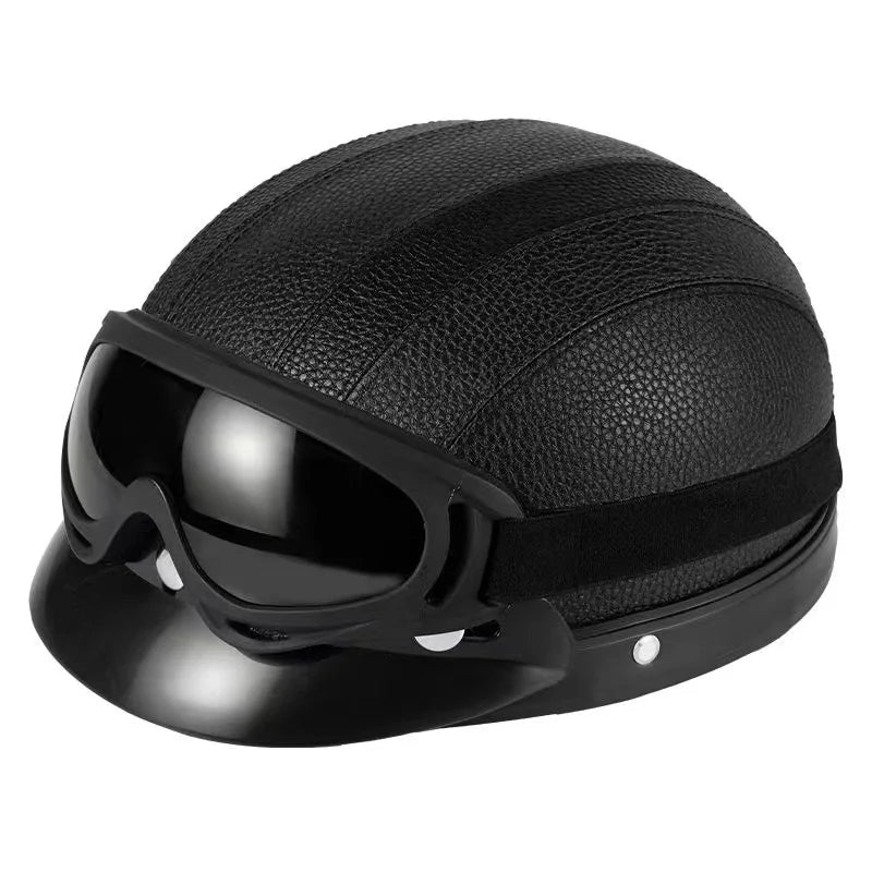 Vintage Half-Face Helmet with Detachable Goggles