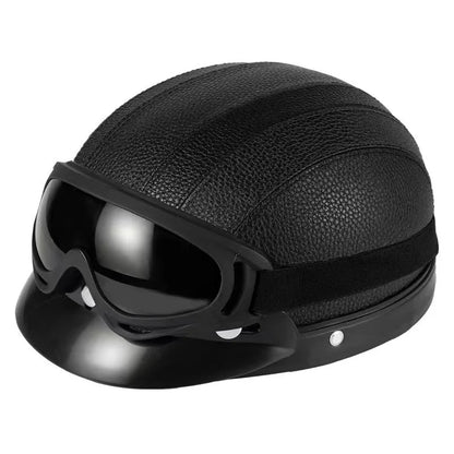 Vintage Half-Face Helmet with Detachable Goggles