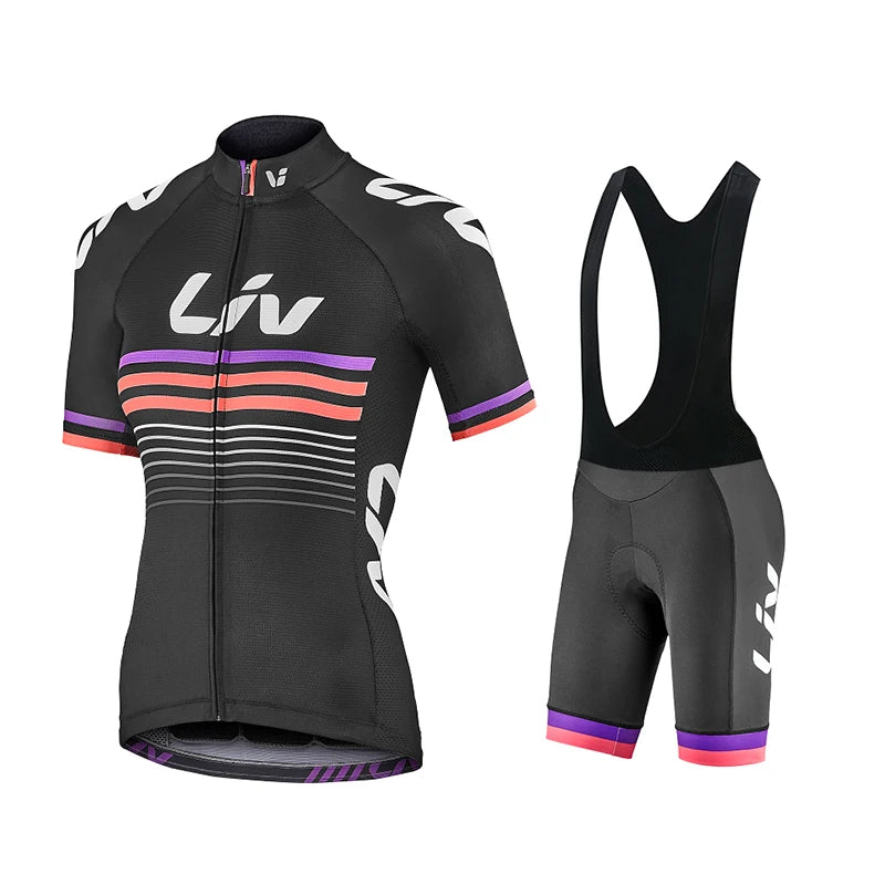Women’s Cycling Jersey & Bib Shorts Set – 19D Gel Pad, Short Sleeve, 12 Designs