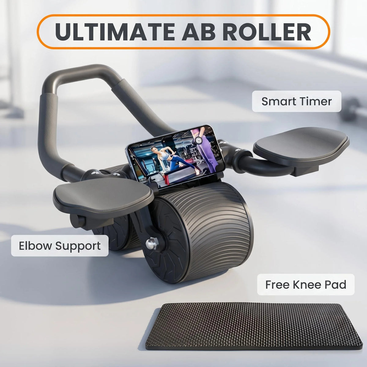 3-in-1 AB Roller Core Workout Set – Knee Pad, Phone Holder & Timer
