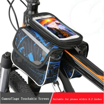 Bike Top Tube Frame Bag with Phone Holder – Dual Compartment, Touchscreen & Reflective