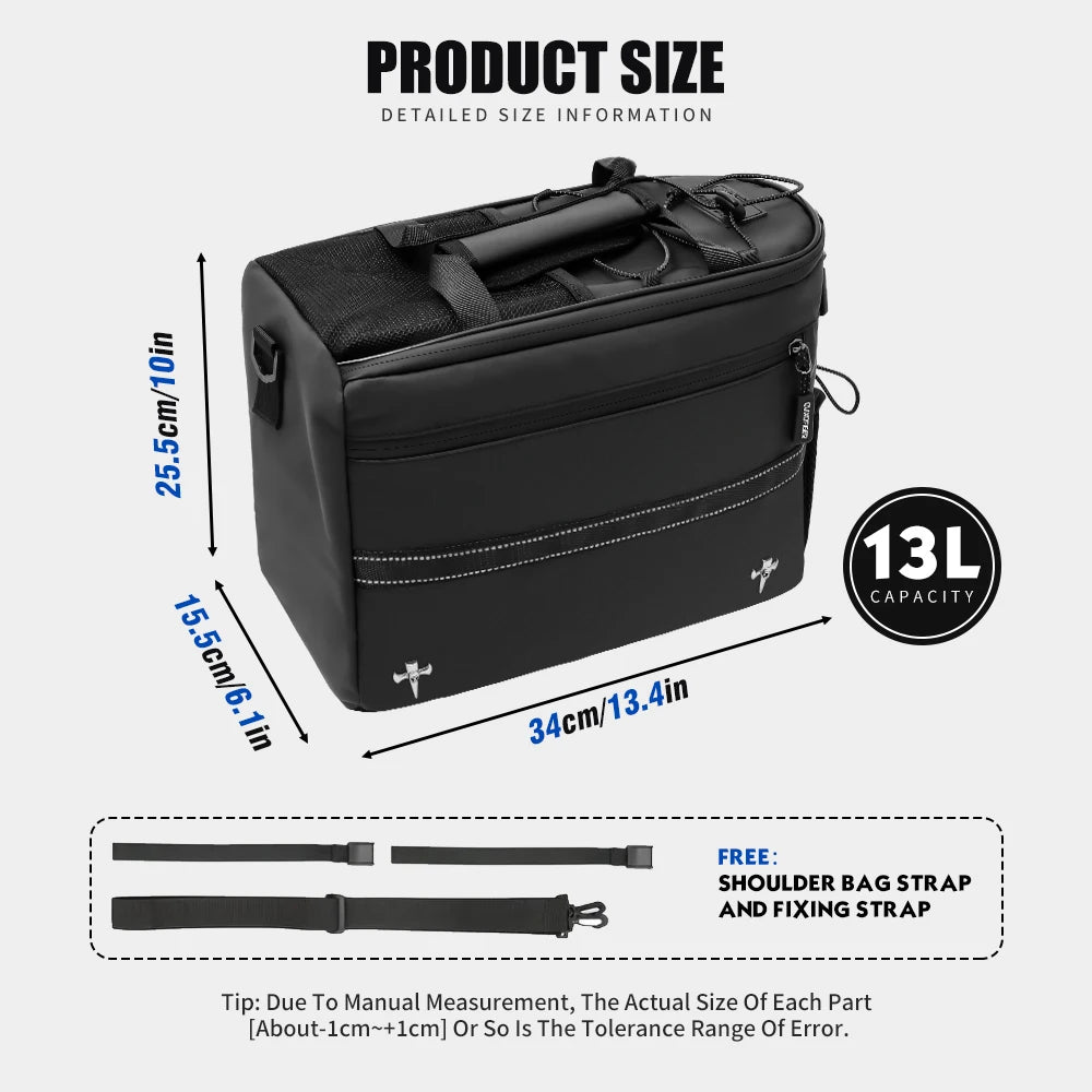 Bicycle Rear Rack Bag Waterproof 13L – Trunk Pannier Storage