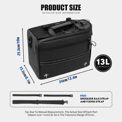 Bicycle Rear Rack Bag Waterproof 13L – Trunk Pannier Storage