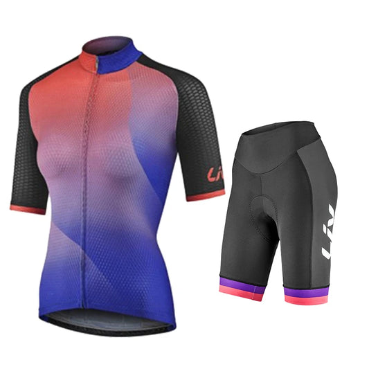 Women’s Cycling Jersey & Bib Shorts Set – 19D Gel Pad, Short Sleeve, 12 Designs