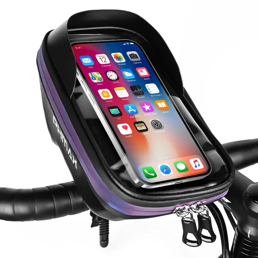 Bike Handlebar Phone Bag – EVA Hardshell, 360° Rotation, Sun Visor & Touchscreen