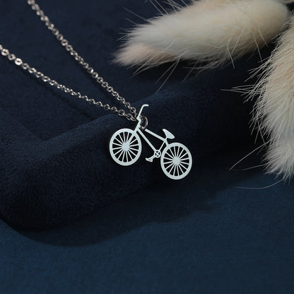 Geometric Bicycle Pendant Necklace – Stainless Steel | Silver & Gold