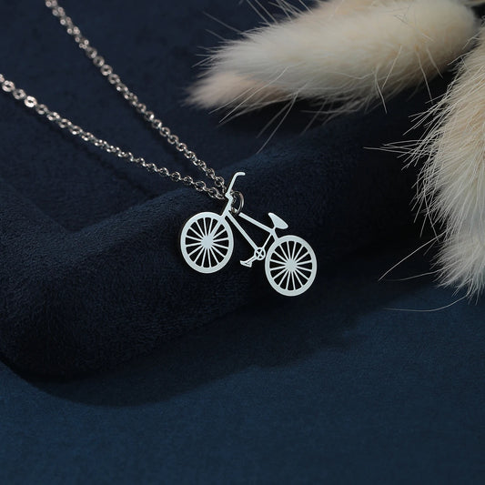 Geometric Bicycle Pendant Necklace – Stainless Steel | Silver & Gold