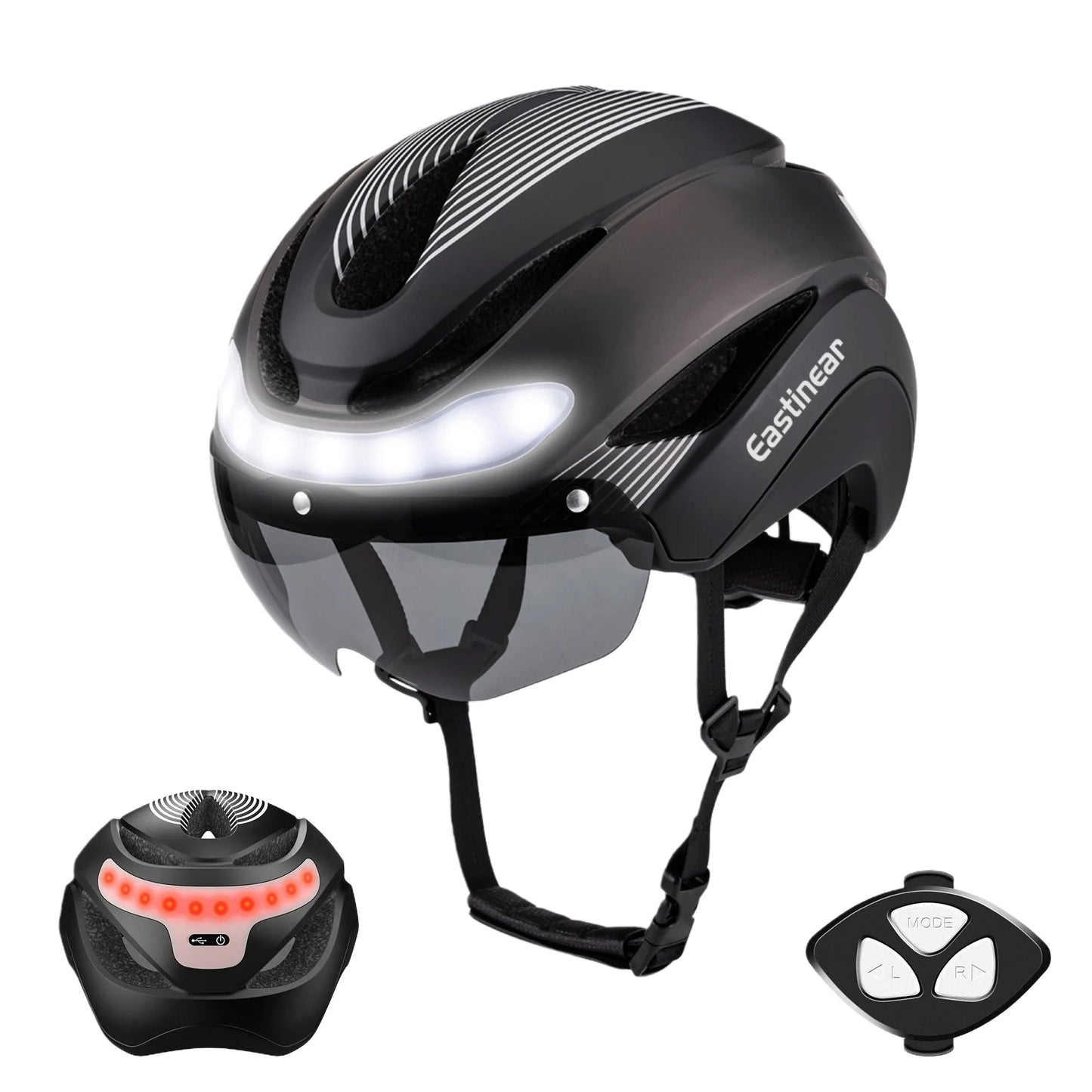 Bicycle Helmet LED Lights with Magnetic Goggles