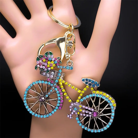 Crystal Flower Bike Keychain – Rhinestone Cycling Gift for Women