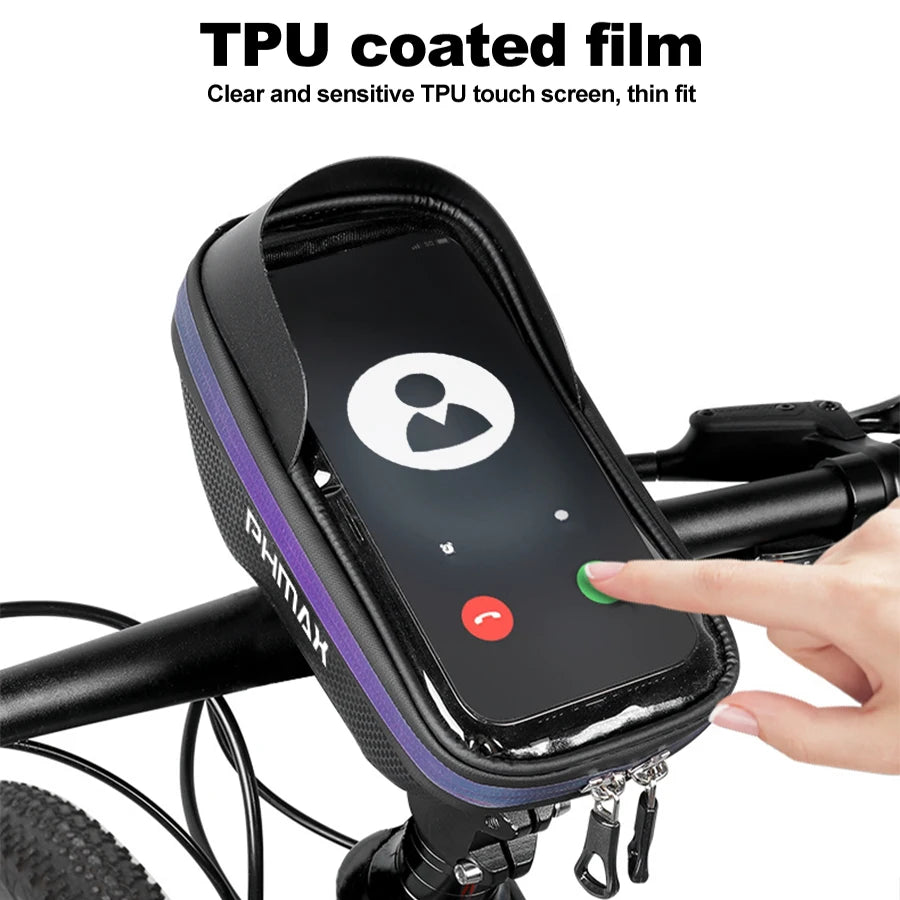 Bike Handlebar Phone Bag – EVA Hardshell, 360° Rotation, Sun Visor & Touchscreen