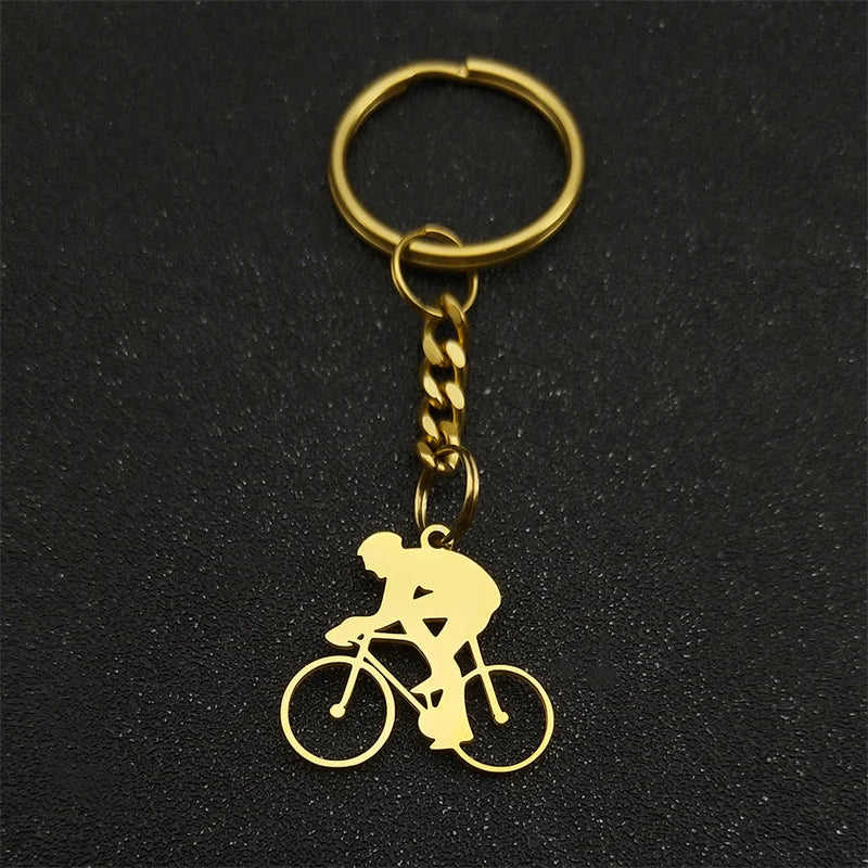 Cyclist Stainless Steel Keychain – Bike Pendant Gift for Men & Women