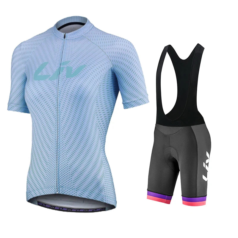 Women’s Cycling Jersey & Bib Shorts Set – 19D Gel Pad, Short Sleeve, 12 Designs