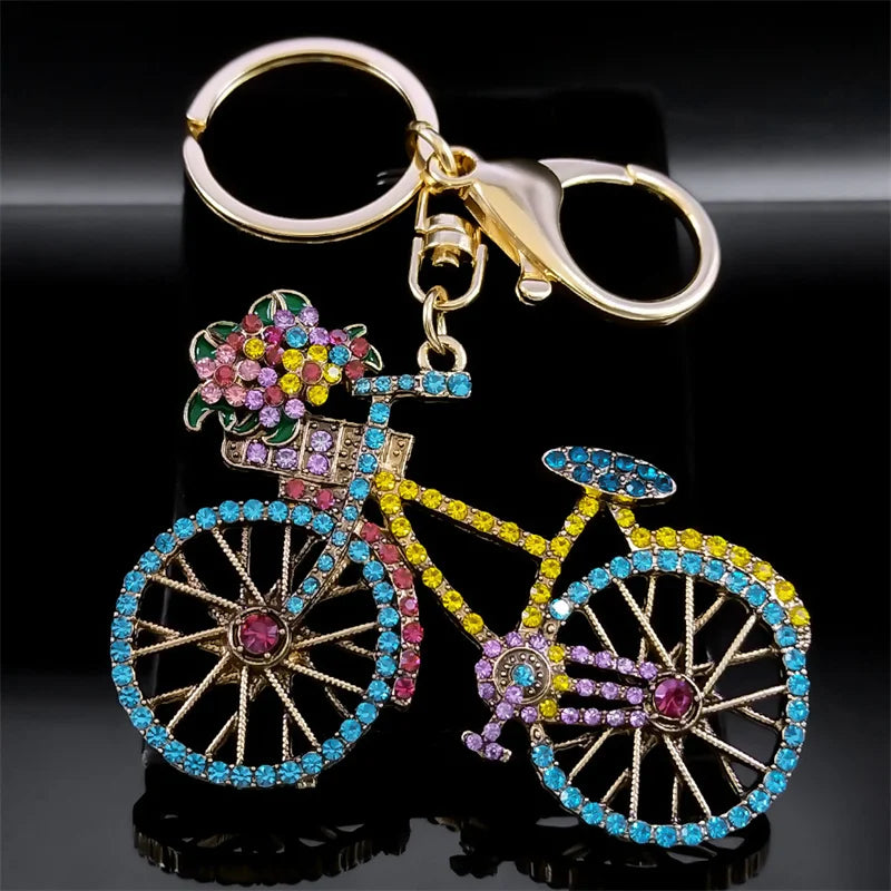 Crystal Flower Bike Keychain – Rhinestone Cycling Gift for Women