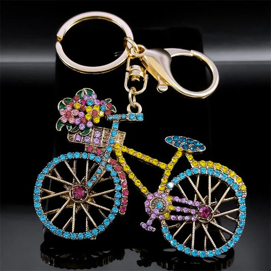 Crystal Flower Bike Keychain – Rhinestone Cycling Gift for Women