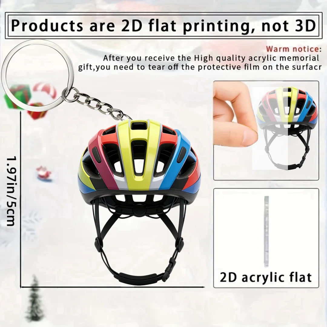 Bike Helmet Acrylic Keychain – 2D Flat Pendant | Cycling Gift