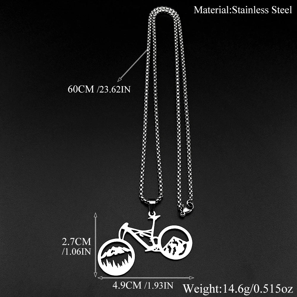 Bicycle Mountain Pendant Necklace – Stainless Steel, Unisex | 60cm Chain