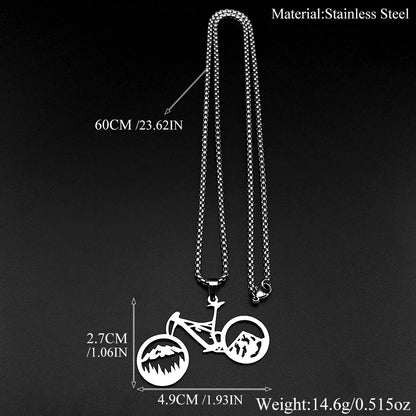 Bicycle Mountain Pendant Necklace – Stainless Steel, Unisex | 60cm Chain