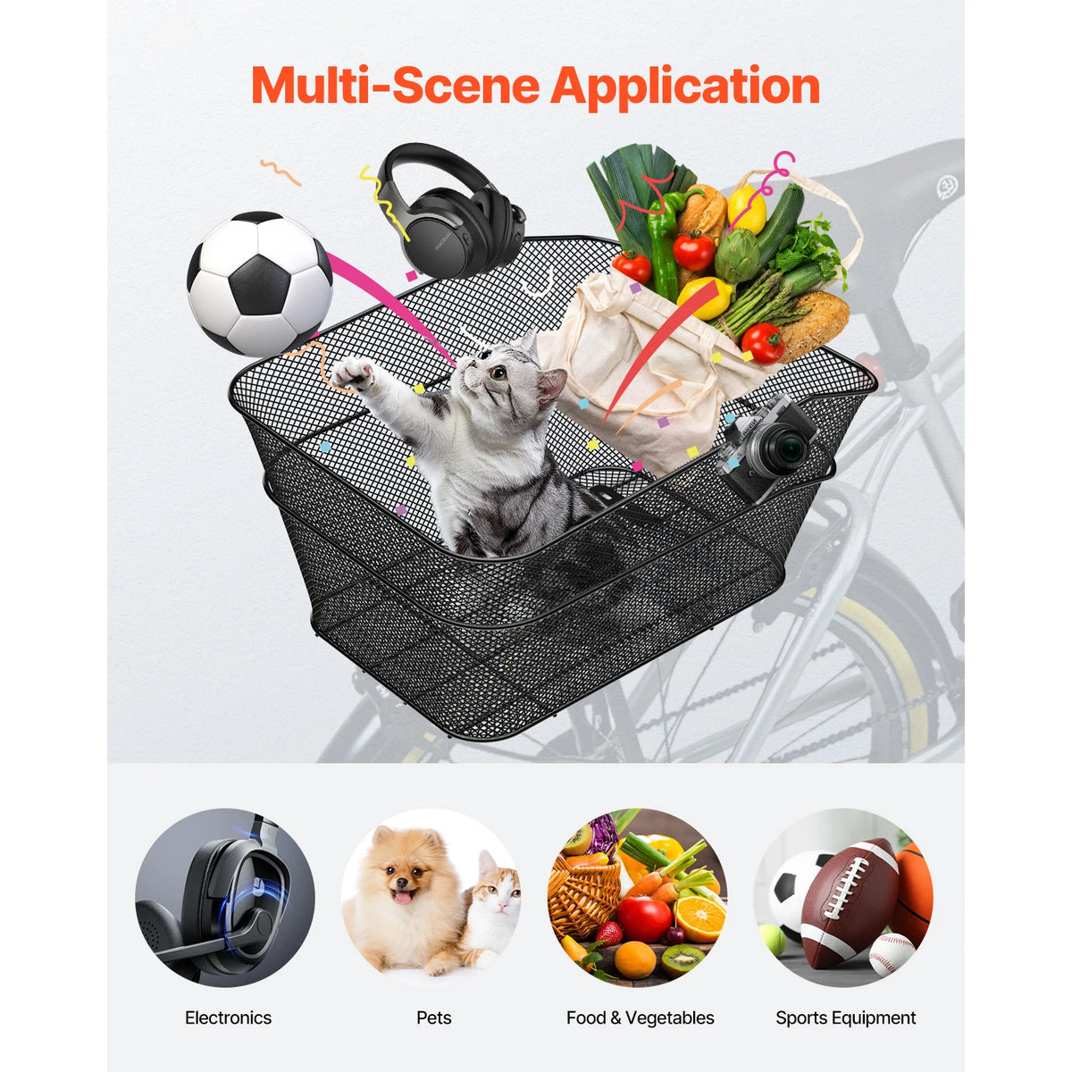 Metal Wire Mesh Bike Rear Basket – 50 lbs Capacity with Waterproof Cover