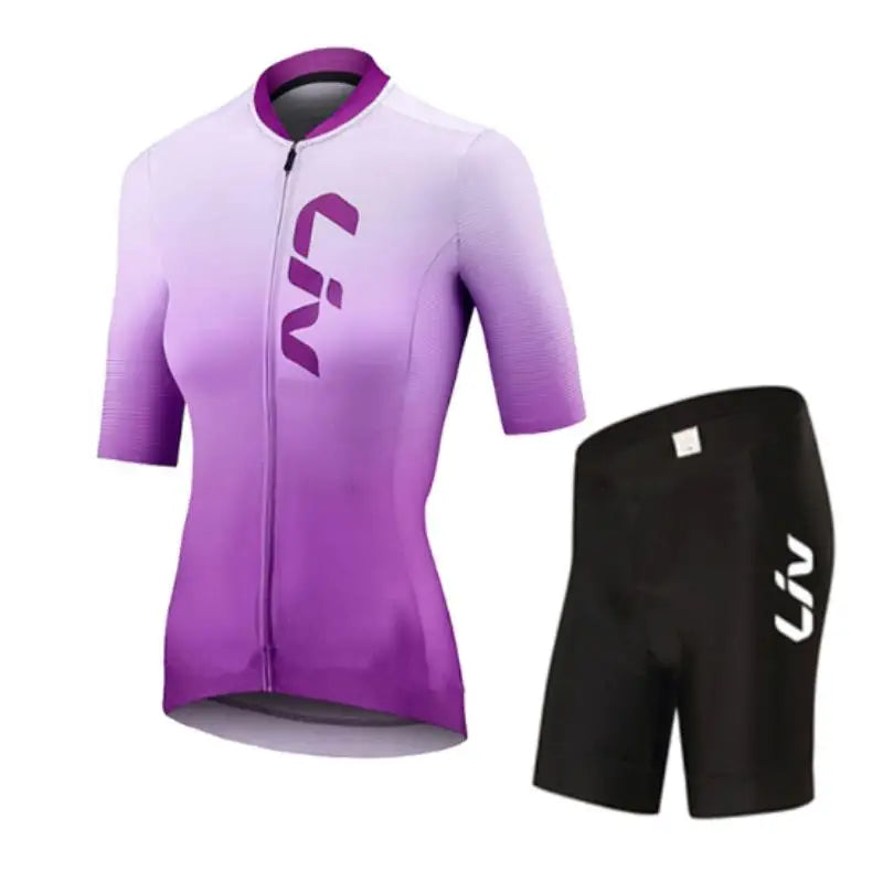 Women’s Cycling Jersey & Bib Shorts Set – 19D Gel Pad, Short Sleeve, 12 Designs