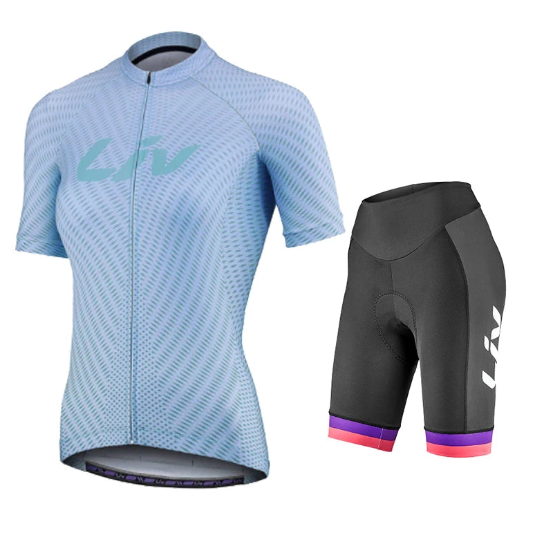 Women’s Cycling Jersey & Bib Shorts Set – 19D Gel Pad, Short Sleeve, 12 Designs