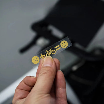 Sad Face + Bike = Happy Face Vinyl Sticker Set – 3pcs, Waterproof, MTB & Road Bike