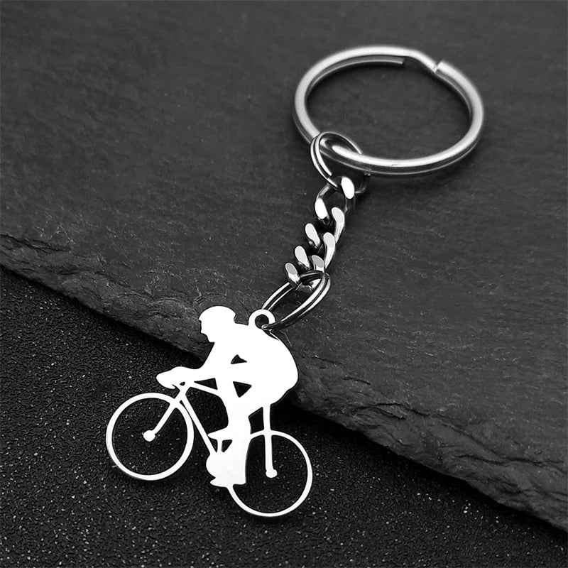 Cyclist Stainless Steel Keychain – Bike Pendant Gift for Men & Women
