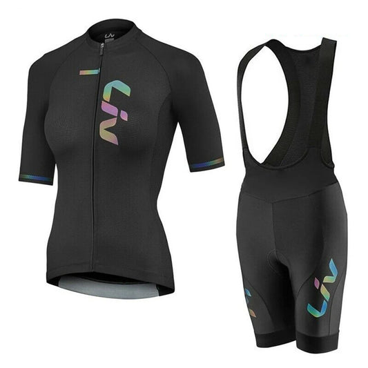 Women’s Cycling Jersey & Bib Shorts Set – 19D Gel Pad, Short Sleeve, 12 Designs