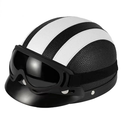 Vintage Half-Face Helmet with Detachable Goggles