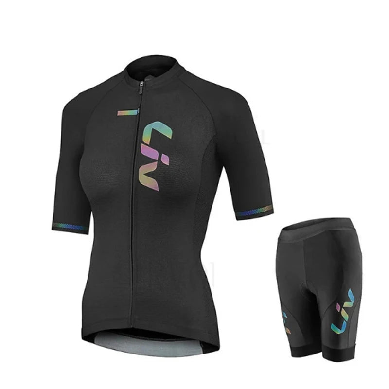 Women’s Cycling Jersey & Bib Shorts Set – 19D Gel Pad, Short Sleeve, 12 Designs