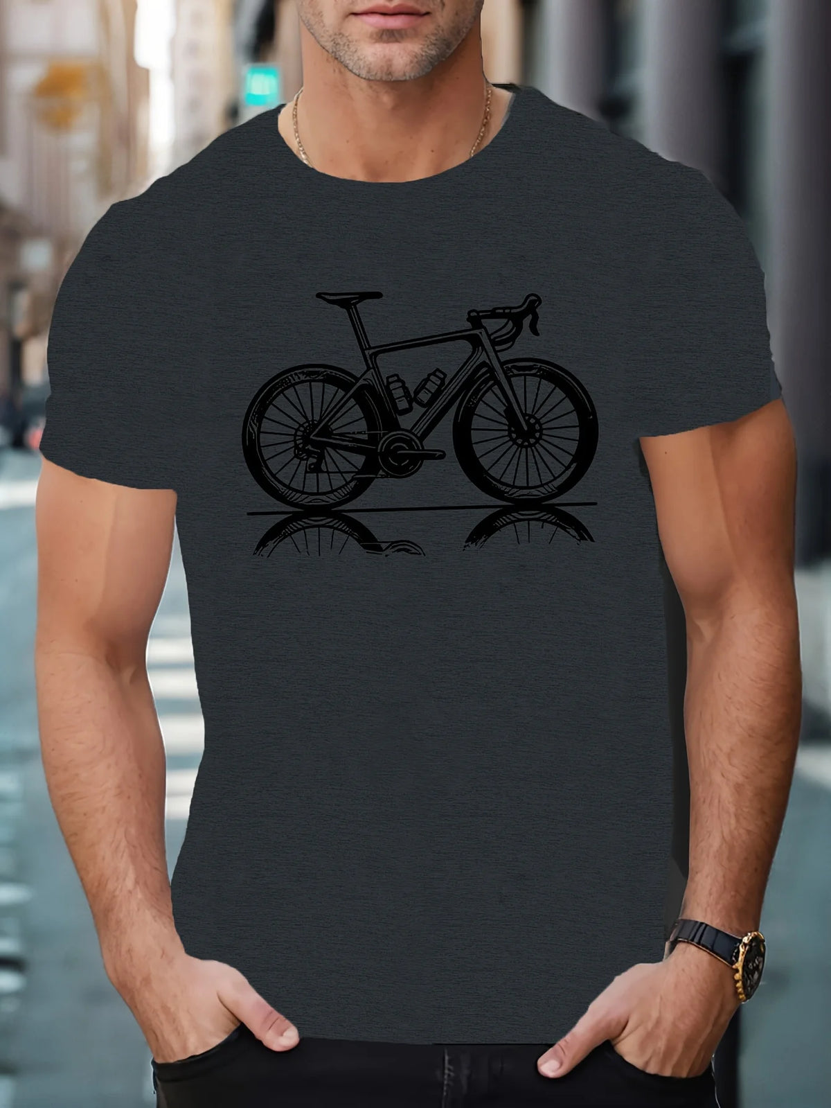 Men's Road Cycling Print T-Shirt – 100% Cotton Casual Tee
