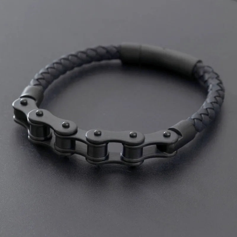 Bike Chain Leather Bracelet