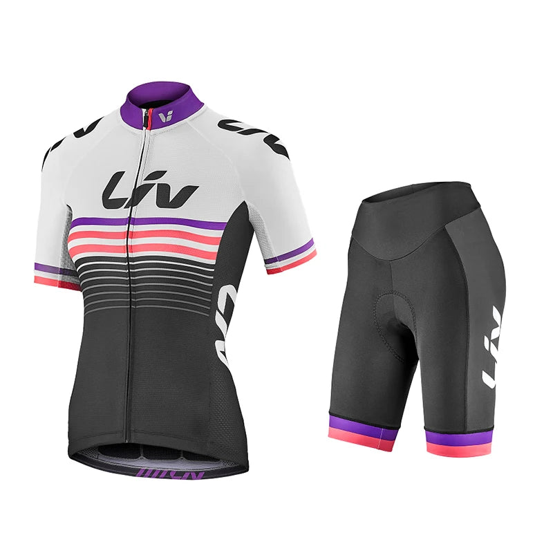 Women’s Cycling Jersey & Bib Shorts Set – 19D Gel Pad, Short Sleeve, 12 Designs
