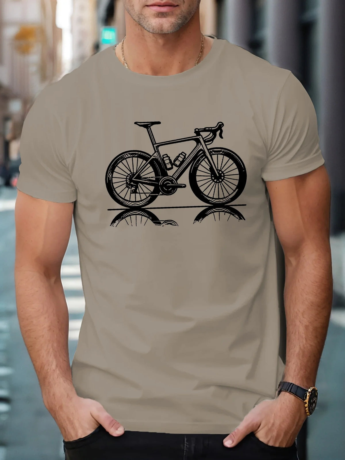 Men's Road Cycling Print T-Shirt – 100% Cotton Casual Tee